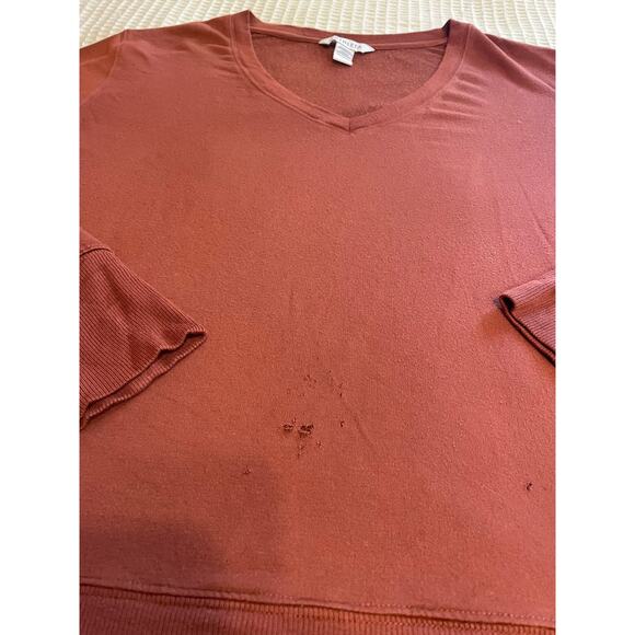 Athleta Burnt Orange V Neckline Long Sleeve Relaxed Athleisure Sweater/Tee Med - Picture 6 of 12